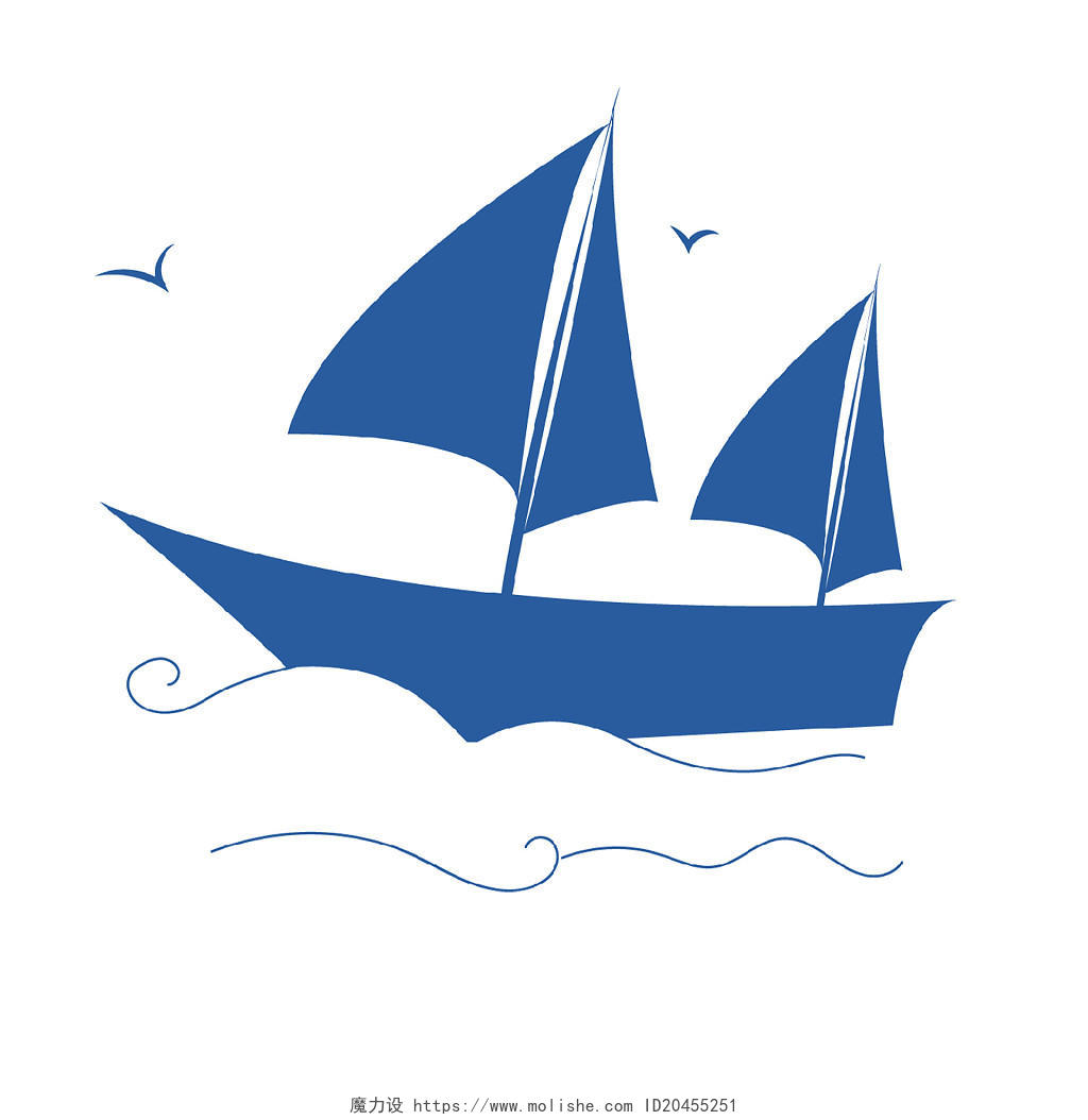 蓝色帆船小船PNG素材元素
